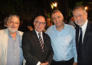 L. to R. Dov Randal (Histadrut). Avi Granot head of MFA Africa desk), Ariel Yacobi (Chairman, Israel Union of Government Employees).Dr' Les Glasman (Head of Wits Alumni)